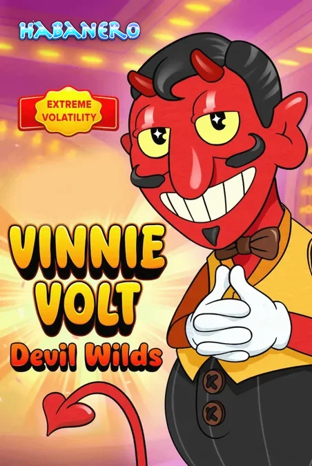 Vinnie Volt: Devil Wilds slot interface dengan karakter iblis kartun